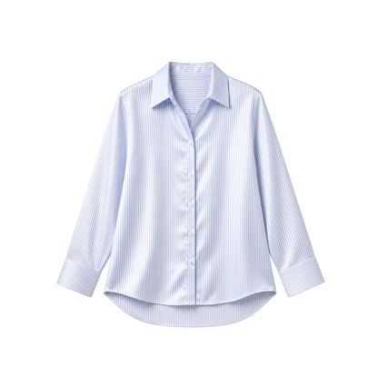 Chemise Oversize 100% pure soie de mûrier - Rayures Bleu Clair