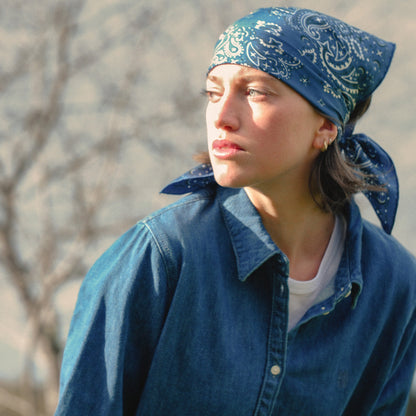 Pañuelo bandana de seda 100 % pura - Azul