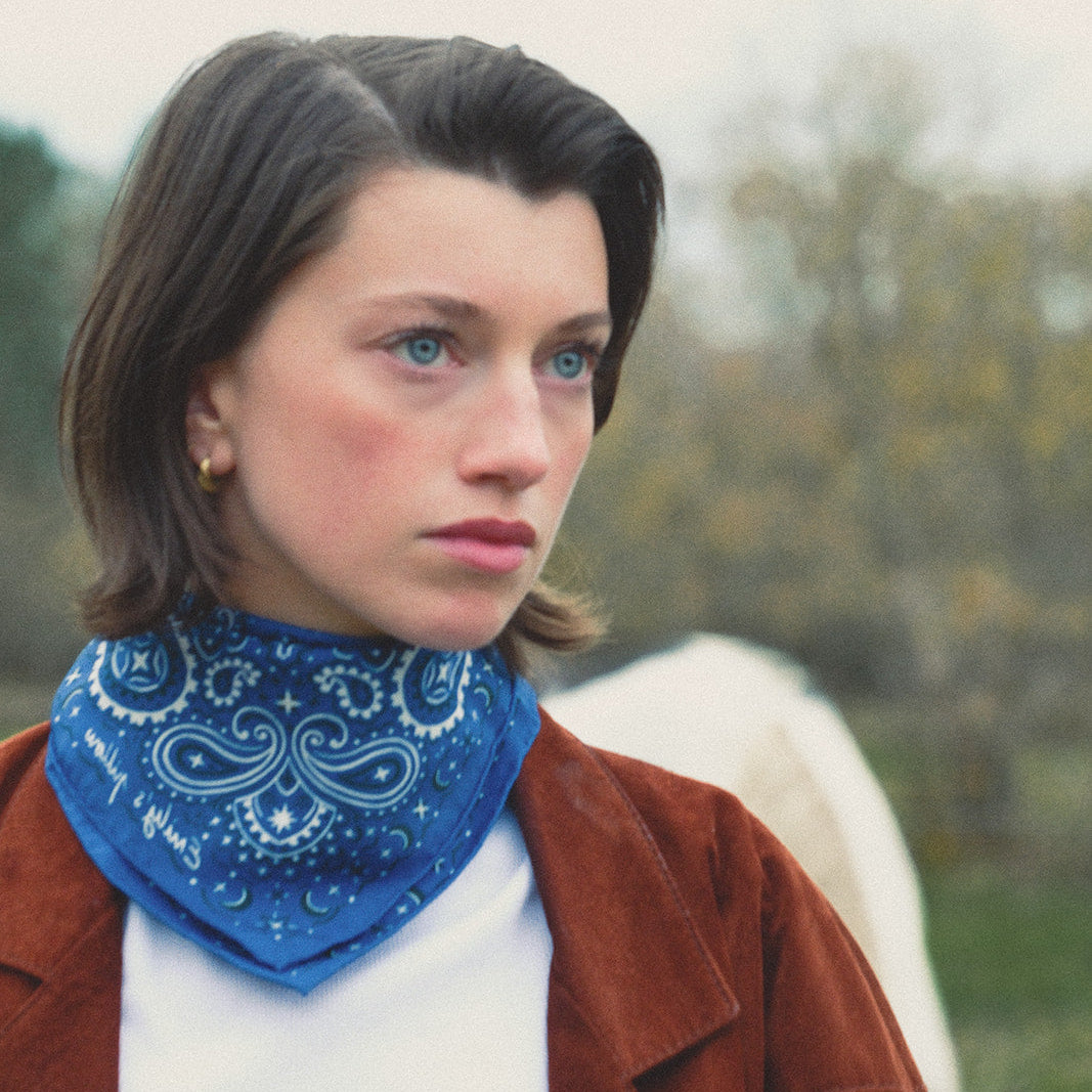 Pañuelo bandana de seda 100 % pura - Azul