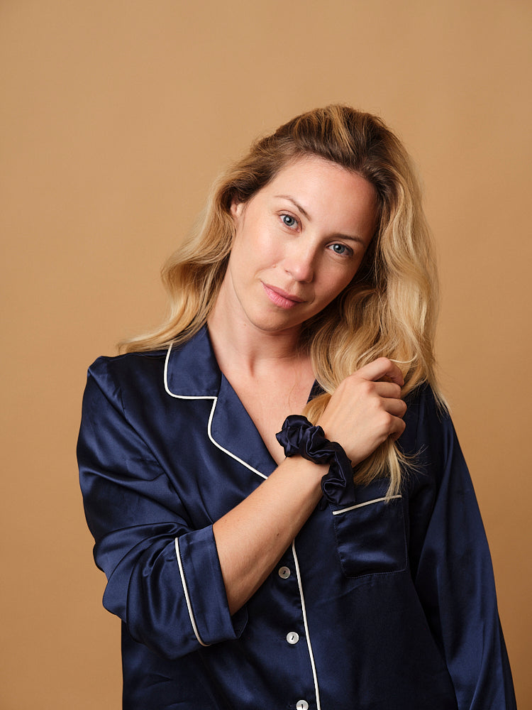 Chouchou 100% pure soie - Le moyen- Bleu nuit