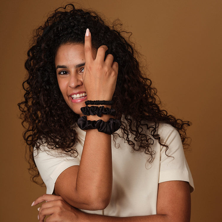 Pack de 3 Chouchous 100 % Soie - Le mini, Le Petit, Le moyen - Noir