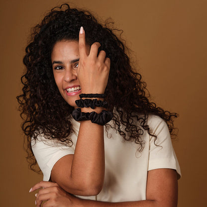 Lot de 3 Chouchous 100 % Soie - Le mini, Le Petit, Le moyen - Noir