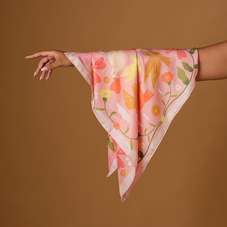 100% silk twill scarf - Pink October