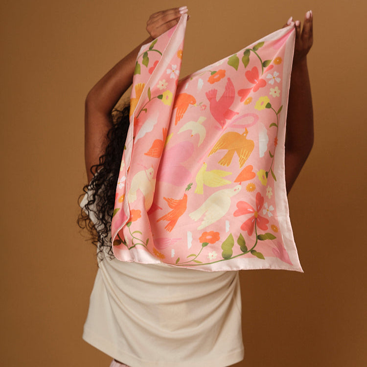 Foulard 100% twill de soie - Octobre Rose