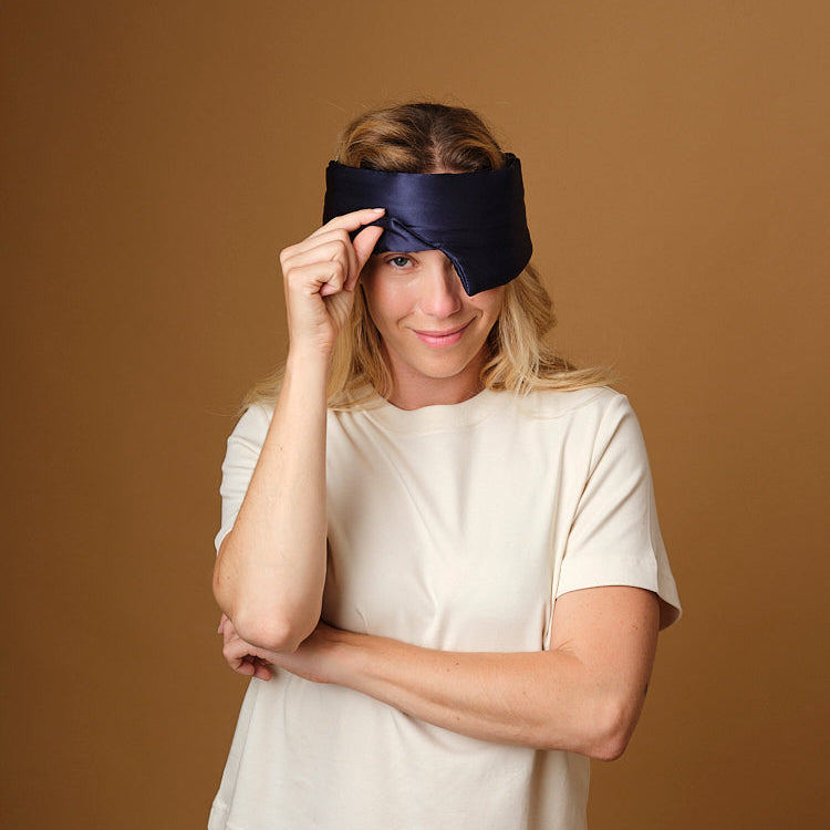 Masque de nuit bandeau 100% pure soie - Bleu Nuit