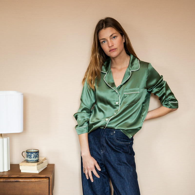 Chemise 100% pure soie de mûrier - Vert sauge
