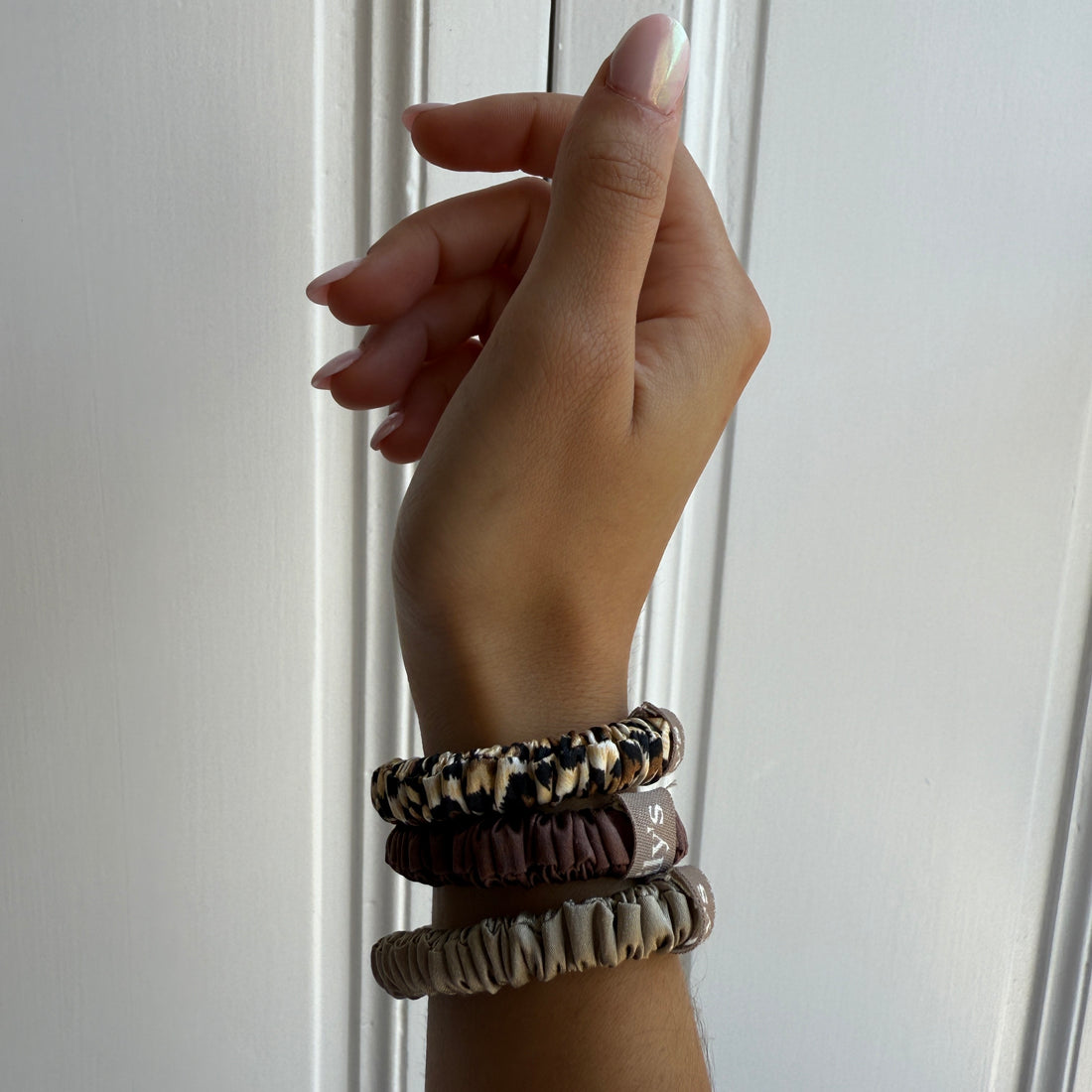 Trio of mini scrunchies (Khaki, Leopard, Mocha)