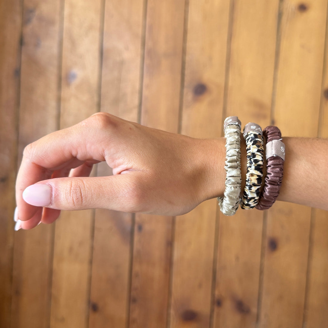 Trio of mini scrunchies (Khaki, Leopard, Mocha)