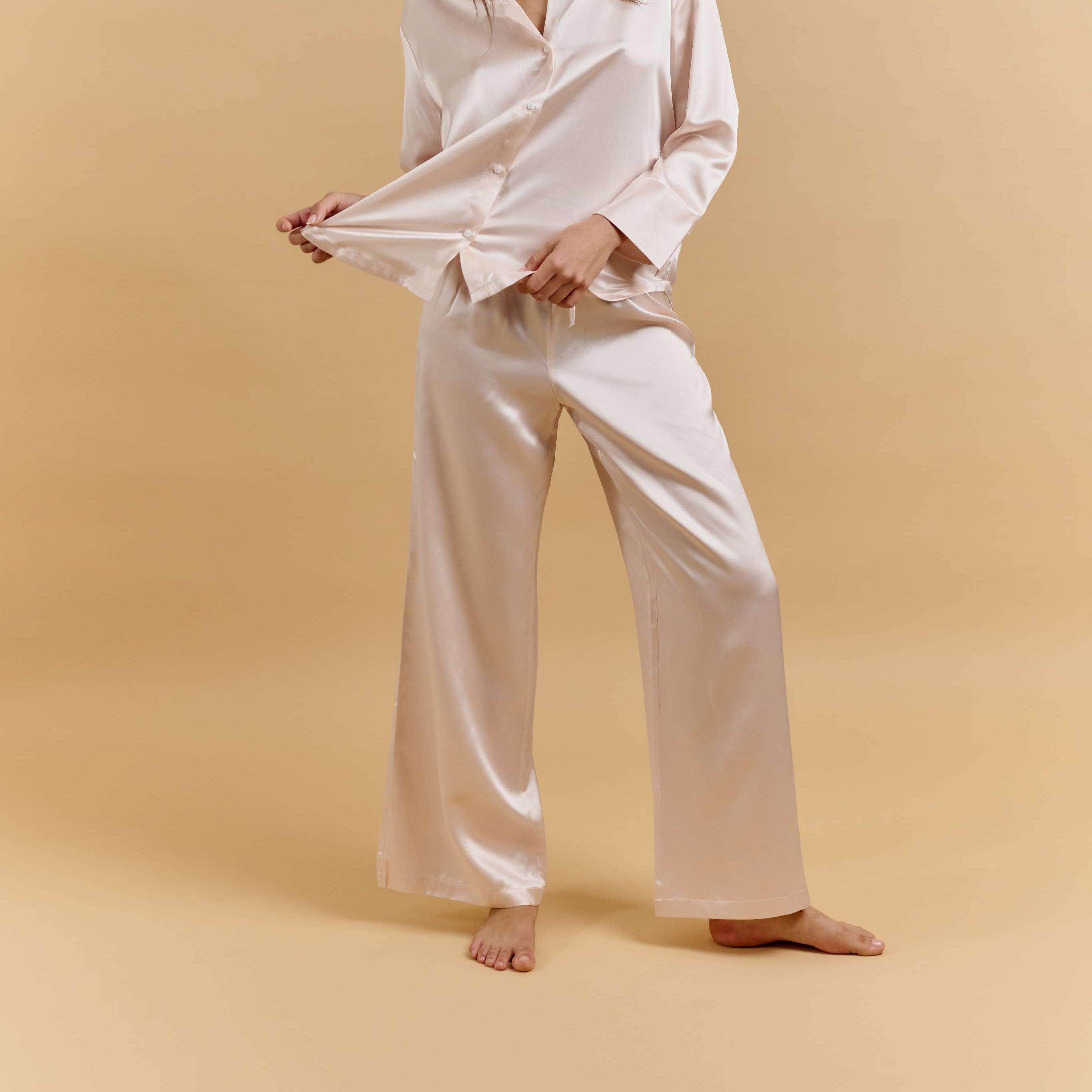 Pantalon Oversize 100% pure soie de mûrier - Rose Poudré