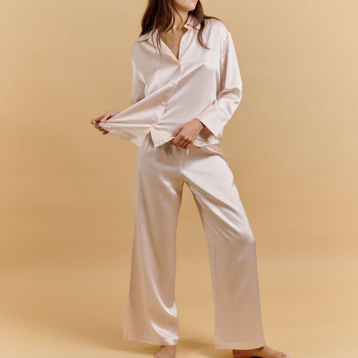 Pyjama Oversize 100% pure soie de mûrier - Rose Poudré