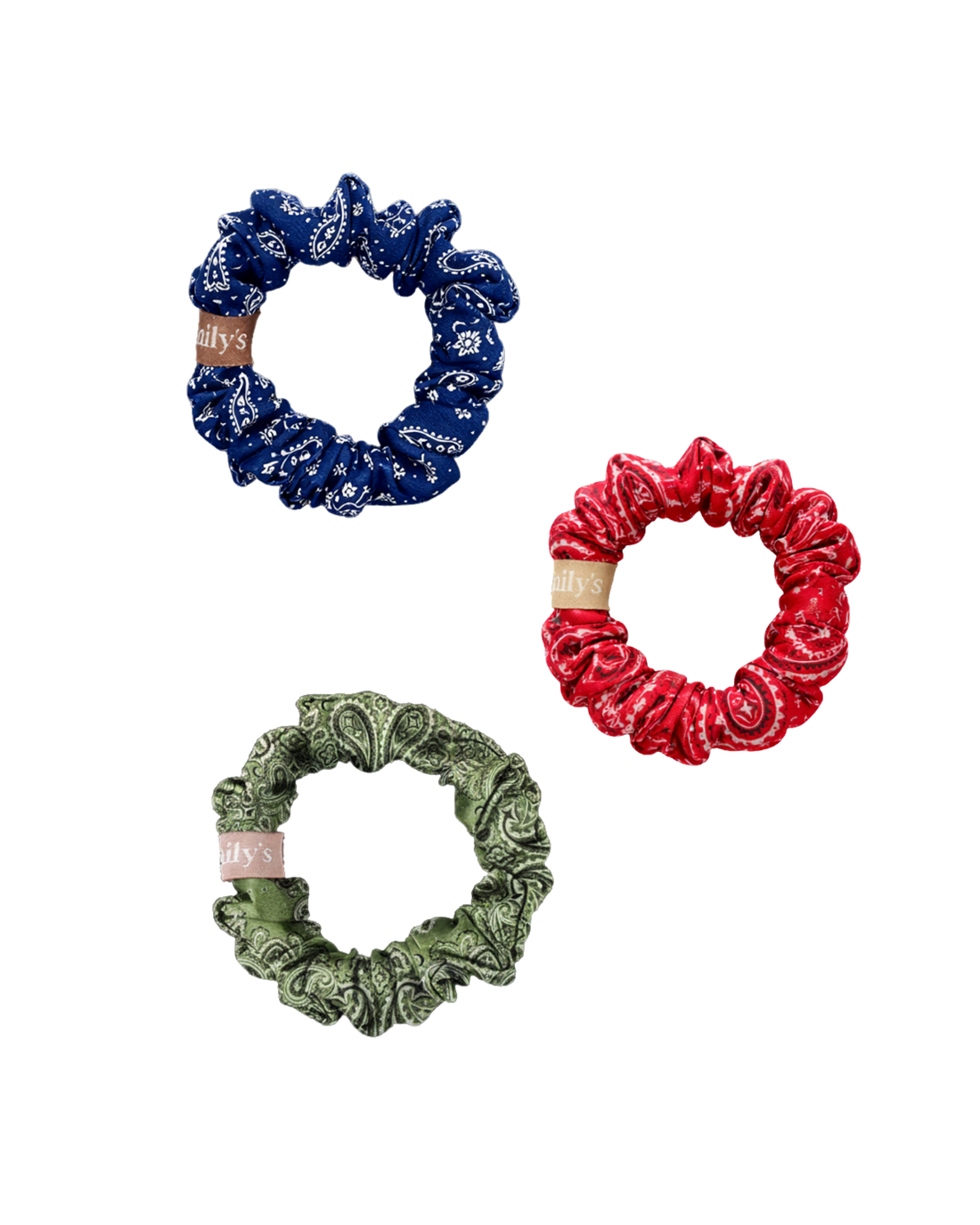 Lot de 3 Chouchous 100 % Soie - Le Petit - Bandana Rouge, Bleu, Vert