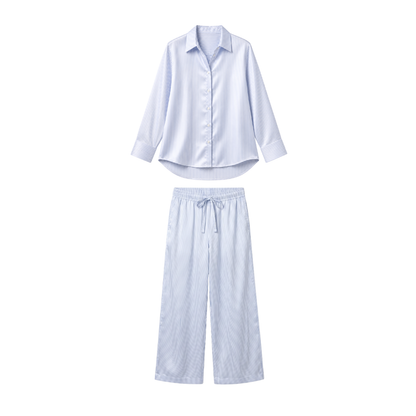 Pyjama Oversize 100% pure soie de mûrier - Rayures Bleu Clair