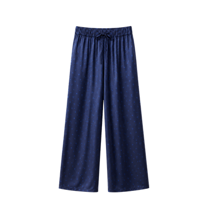 Pantalon Oversize 100% pure soie de mûrier - Bleu Nuit Fleuri