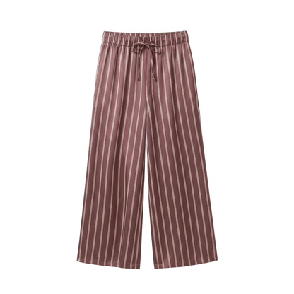 Pantalon Oversize 100% pure soie de mûrier - Rayures Marron