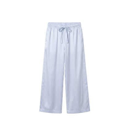 Pantalon Oversize 100% pure soie de mûrier - Rayures Bleu Clair