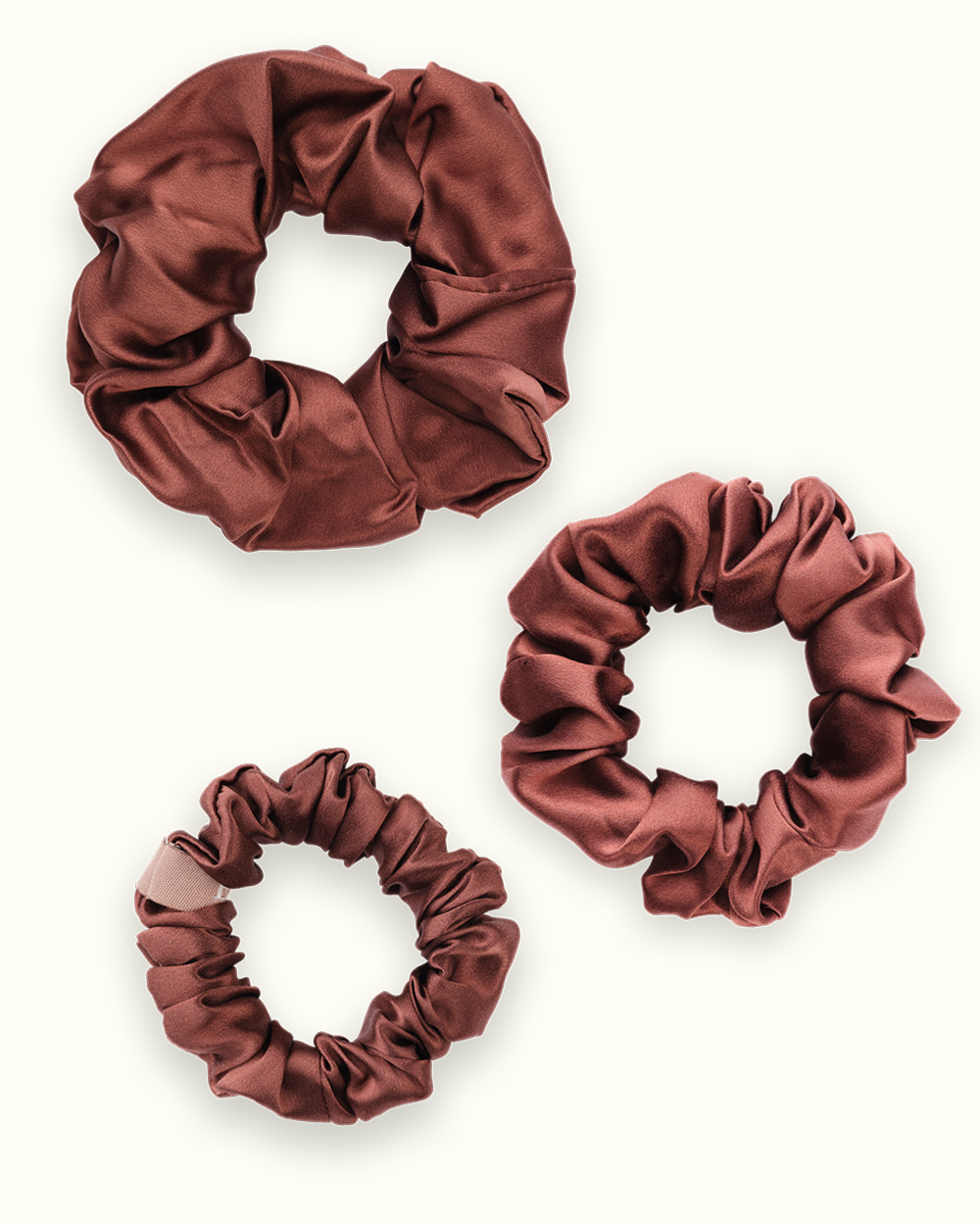 Pack de 3 Chouchous 100 % Soie - Le mini, Le Petit, Le moyen - Moka