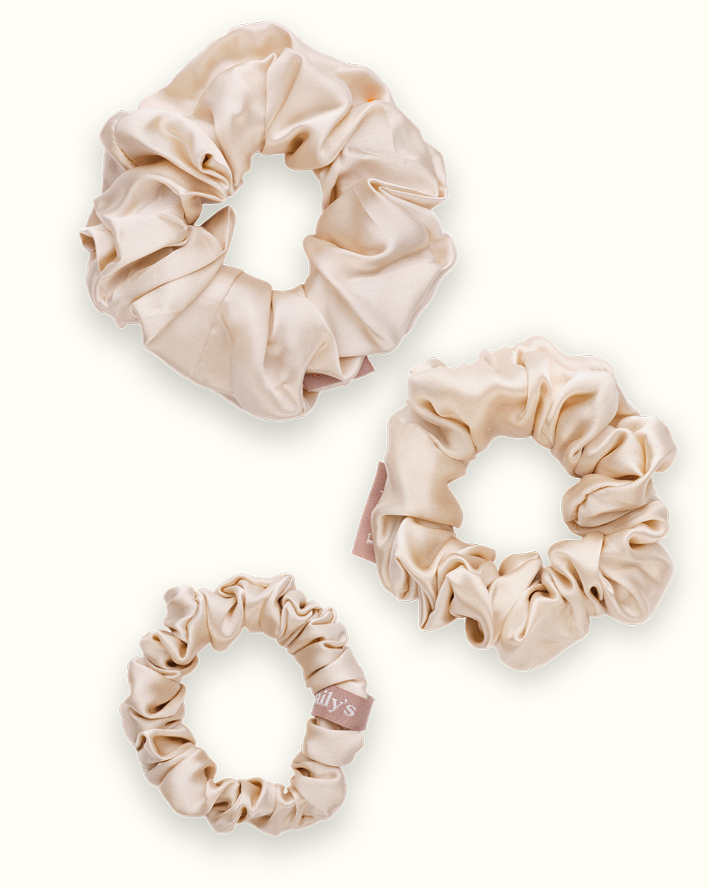 Pack de 3 Chouchous 100 % Soie - Le mini, Le Petit, Le moyen - Champagne