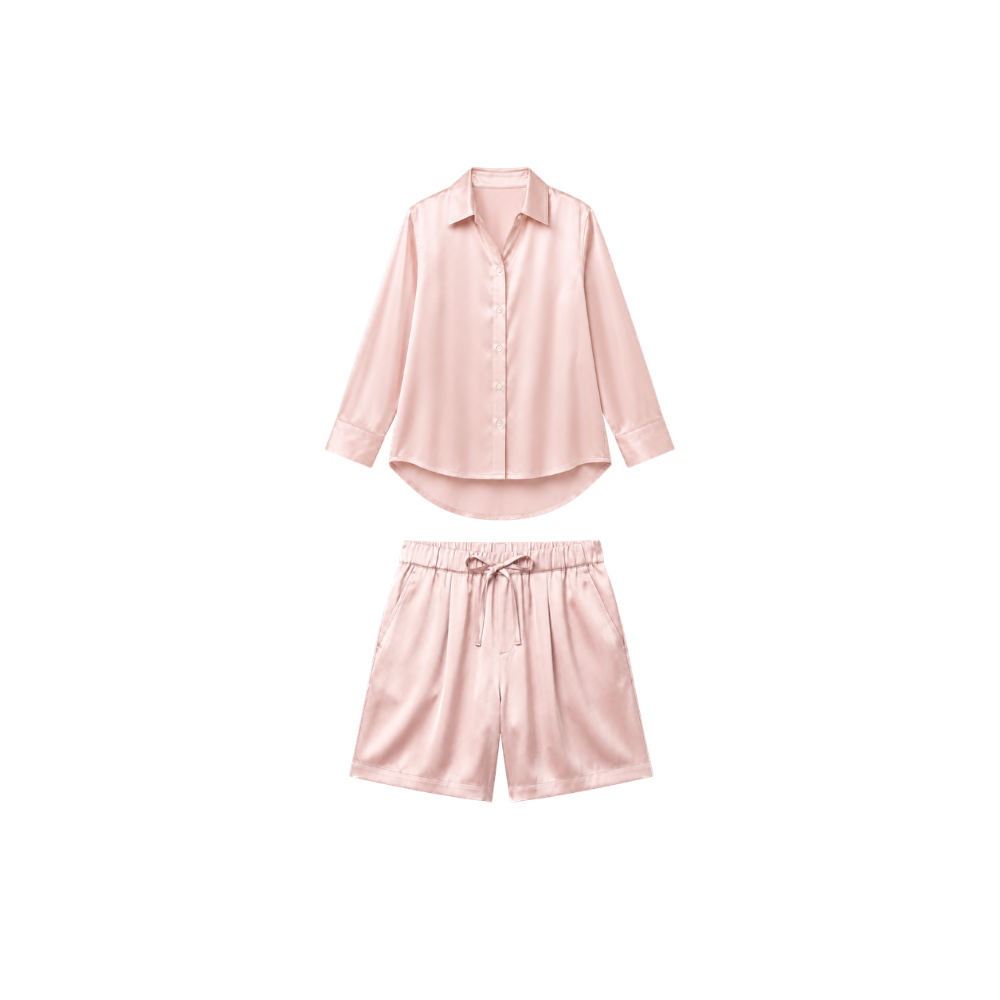 Pyjama Court Oversize 100% pure soie de mûrier - Rose Poudré