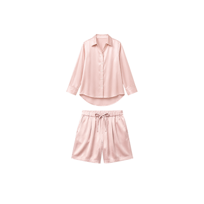 Pyjama Court Oversize 100% pure soie de mûrier - Rose Poudré