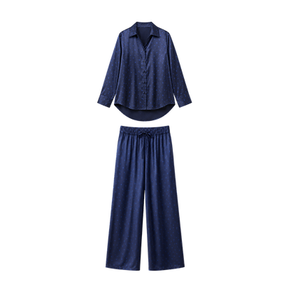 Pyjama Oversize 100% pure soie de mûrier - Bleu Nuit Fleuri