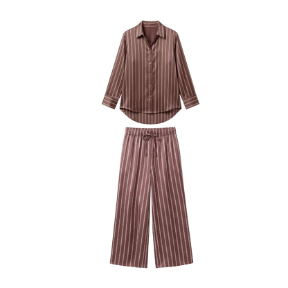 Pyjama Oversize 100% pure soie de mûrier - Rayures Marron