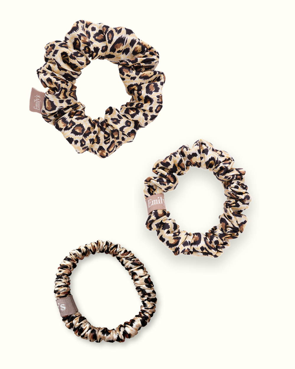 Lot de 3 Chouchous 100 % Soie - Le mini, Le Petit, Le moyen - Léopard