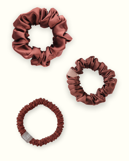 Lot de 3 Chouchous 100 % Soie - Le mini, Le Petit, Le moyen - Moka