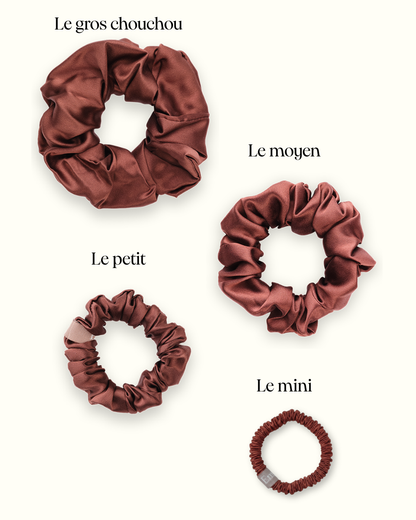 Lot de 3 Chouchous 100 % Soie - Le mini, Le Petit, Le moyen - Moka