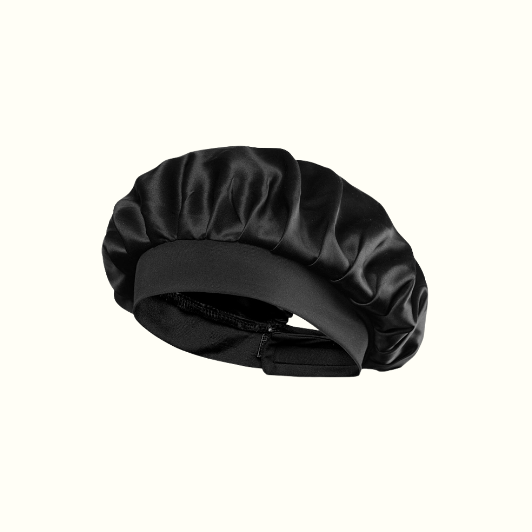 Bonnet de nuit à scratch pure soie - Noir