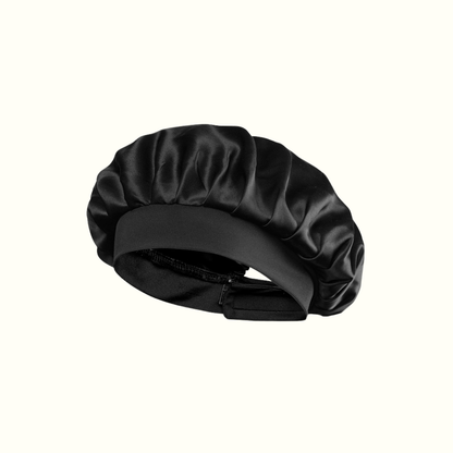 Bonnet de nuit à scratch pure soie - Noir