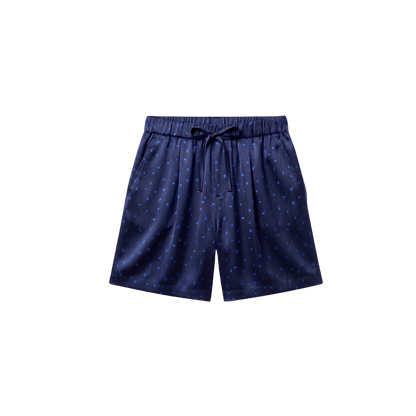 Short Oversize 100% pure soie de mûrier - Bleu Nuit Fleuri