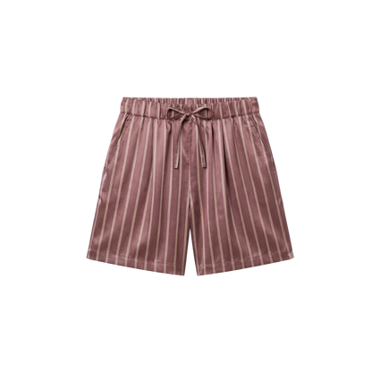 Short Oversize 100% pure soie de mûrier - Rayures Marron