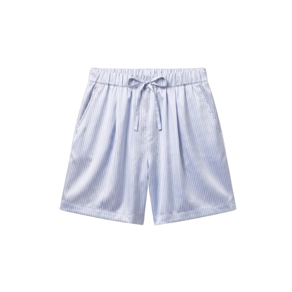 Short Oversize 100% pure soie de mûrier - Rayures Bleu Clair
