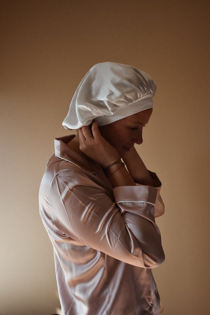 Bonnet de couchage en satin soyeux nuit avec ruban élastique pour femmes  soins des cheveux longs soie bonnet de sommeil housse de tête confortable
