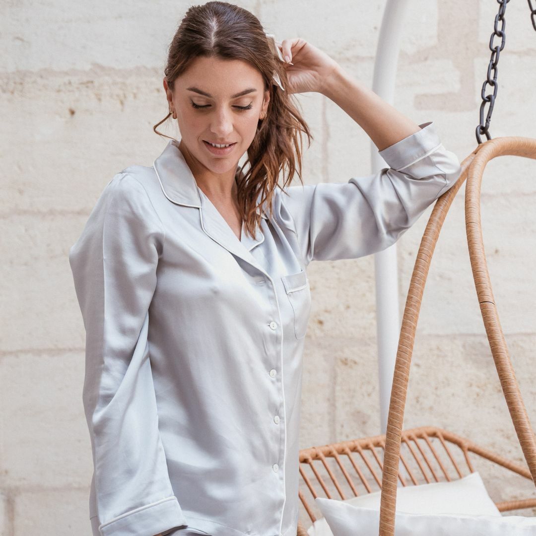 Pyjama pure soie gris perle