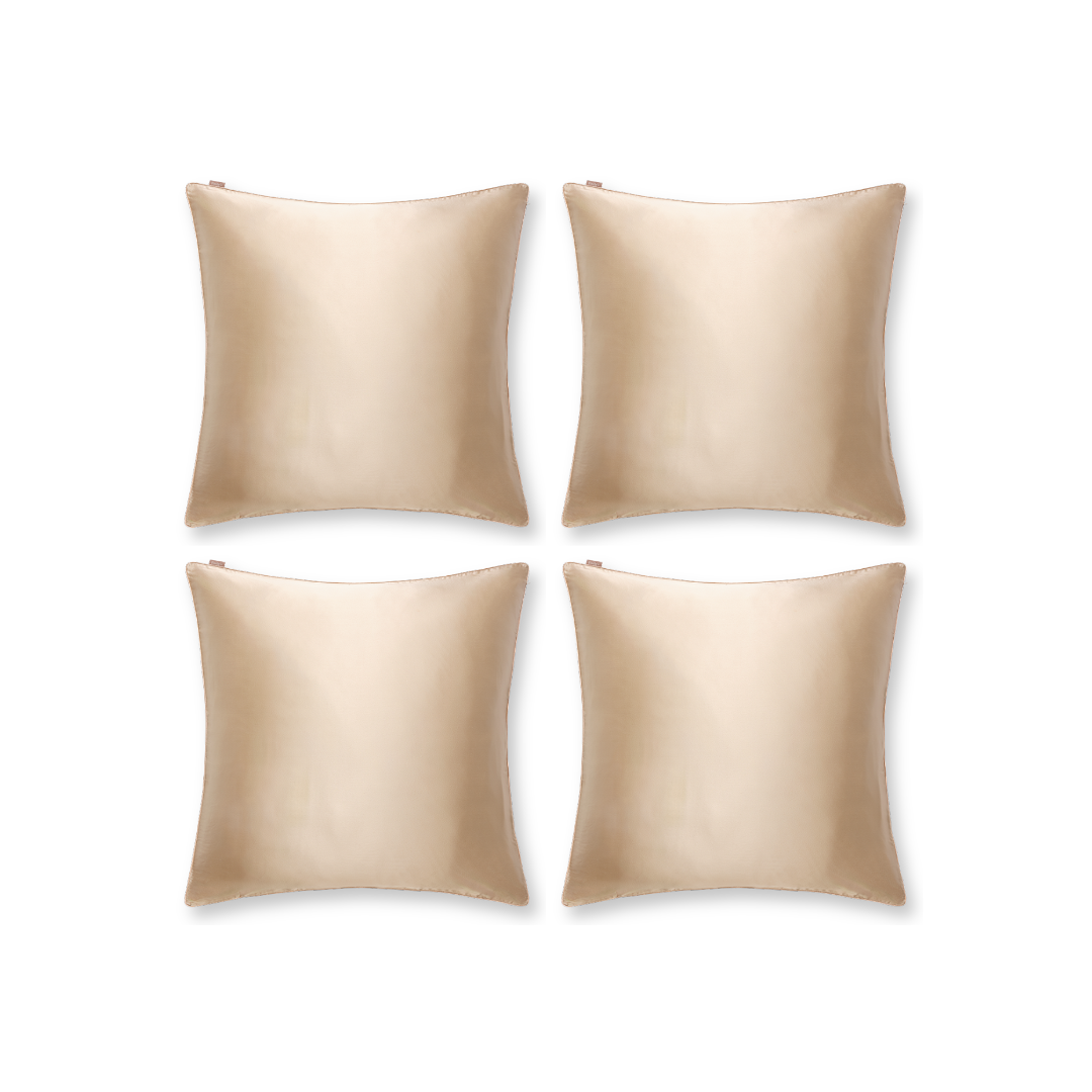 Pack 3 taies d’oreiller en soie champagne achetées + 1 offerte, format carré ou rectangulaire, pour prendre soin de la peau et des cheveux