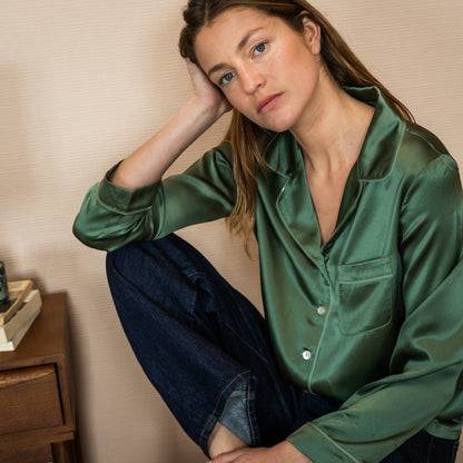 Chemise 100% pure soie de mûrier - Vert sauge
